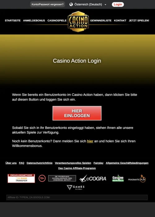 Casino Action Login – Einfach und Sicher Einloggen